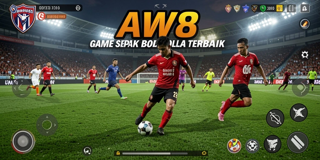 Tangkapan layar AW8 menampilkan aksi menarik di lapangan sepak bola.