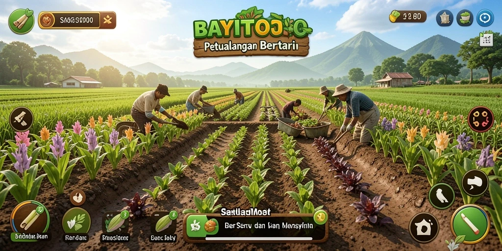 Screenshot gameplay menarik dalam <strong>BAYITOTO</strong> yang menunjukkan petani sedang merawat tanaman.
