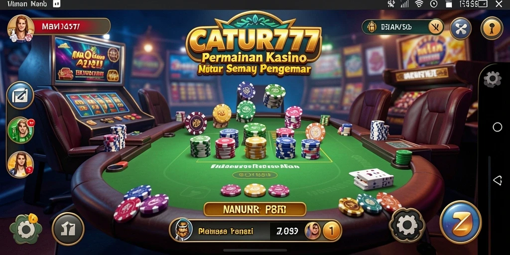 Tampilan gameplay CATUR777 dengan suasana kasino yang mendebarkan.