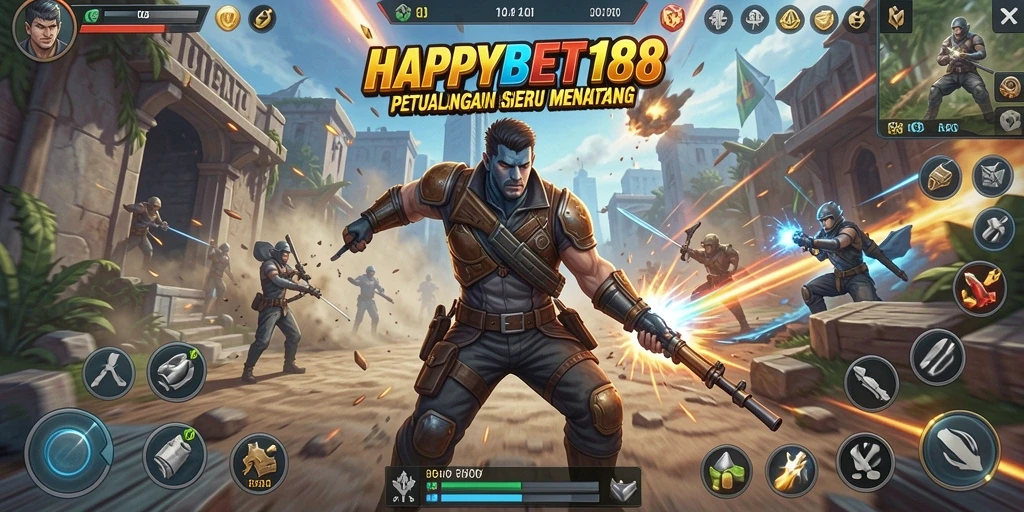 Screenshot utama dari gameplay action dalam HAPPYBET188 yang mendebarkan.