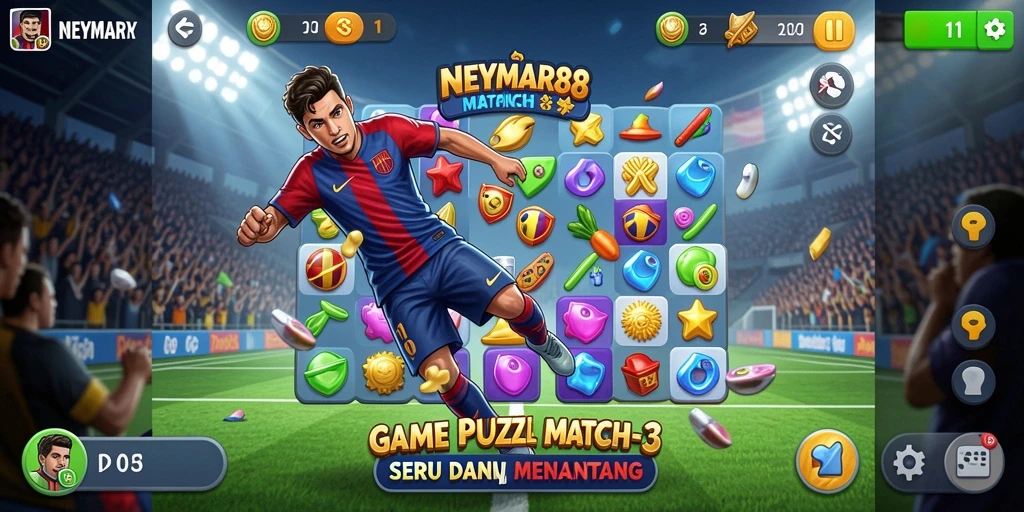 Gameplay <strong>NEYMAR88</strong> yang seru dengan kombinasi simbol berwarna.